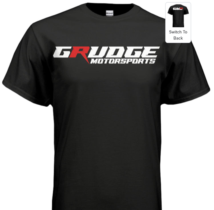 Grudge Motorsports Logo T-Shirt "GMR Settle Your Grudge" Back - White On Black