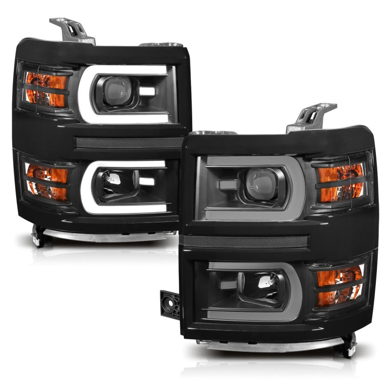Projector Headlight Set; w/Plank Style Switchback; Black w/Amber; Pair;  2014-2015 Chevrolet Silverado 1500 - Anzo USA - 111412