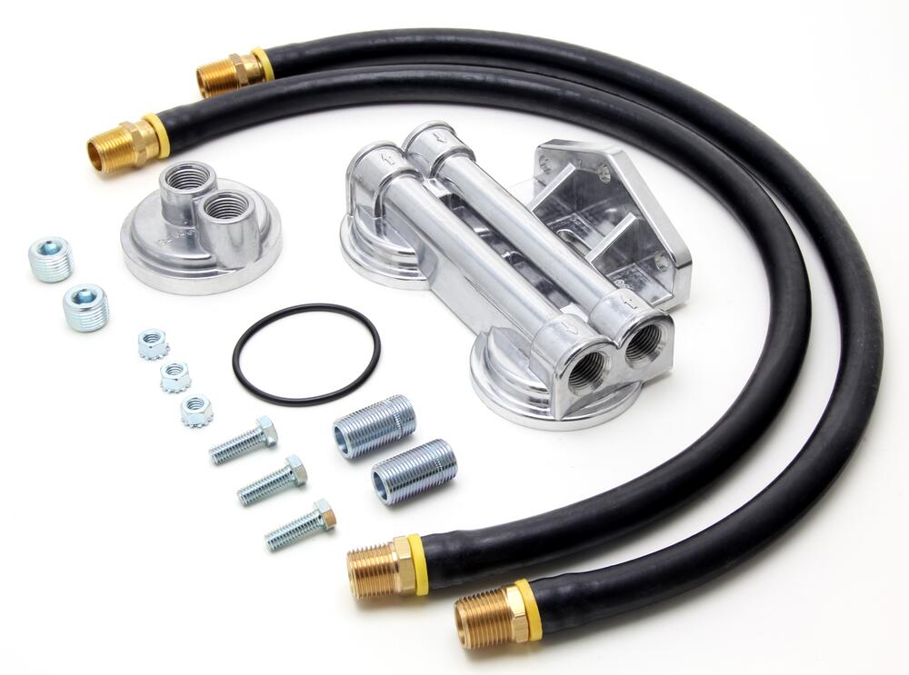 DUAL Oil Filter Relocation Kit;2-1/2 in.ID;2-3/4 in.OD Flange;13/16 in.-16 - Trans-Dapt Performance - 1220