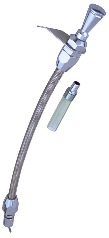 Aluminum Transmission Dipstick;16.5 in. Braided Tube; for Push-in style GM TH350 - Trans-Dapt Performance - 8138