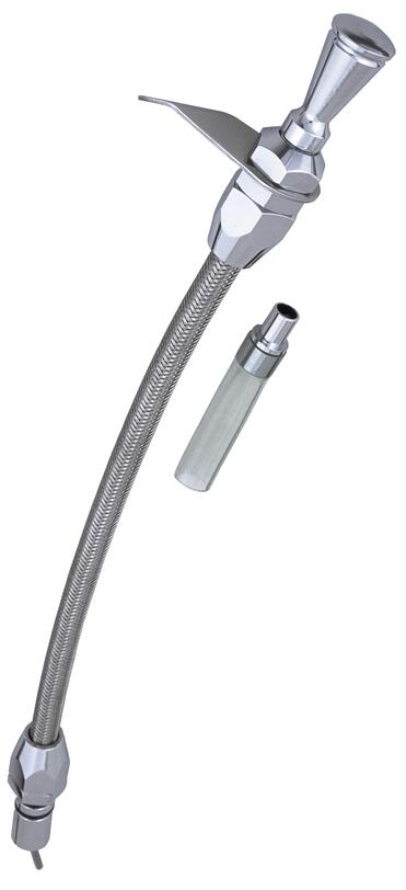Aluminum Transmission Dipstick;16.5 in. Braided Tube; for Push-in style GM TH400 - Trans-Dapt Performance - 8139