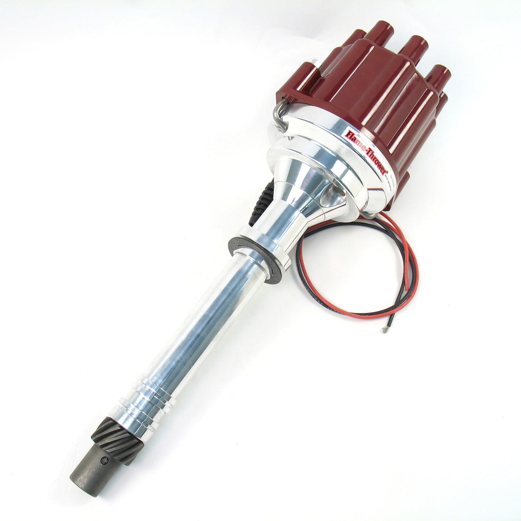 PERTRONIX FLAME THROWER BILLET MARINE DISTRIBUTOR WITH IGNITOR II ELECTRONICS FOR CHEVY SB/BB ENGINES. NON VACUUM ADVANCE WITH A RED FEMALE STYLE CAP. JAE J1171 APPROVED. - Pertronix - D200801