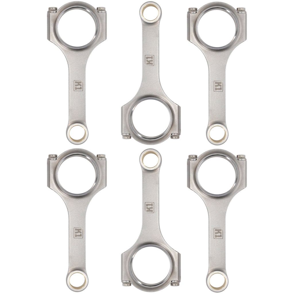 K1 Technologies Volkswagen VR6 Connecting Rod Set, 164.00 mm Length, 20.00 mm Pin, 56.72 mm Journal, 5/16 in. ARP 2000 Bolts, Forged 4340 Steel, H-Beam, Set of 6. - 043DR14164A