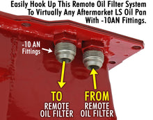 Load image into Gallery viewer, CAST ALUMINUM OIL FILTER INTEGRATION KIT FOR LS SWAP OIL PANS; SINGLE VERTICAL - Trans-Dapt Performance - 1012
