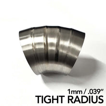 Load image into Gallery viewer, Ticon Industries 2.5in Dia 1.26D Tight Rad 45Deg Bend 1mm/.039in Pre Welded Titanium Pie Cut - 5pk - Ticon - 141-06320-1313