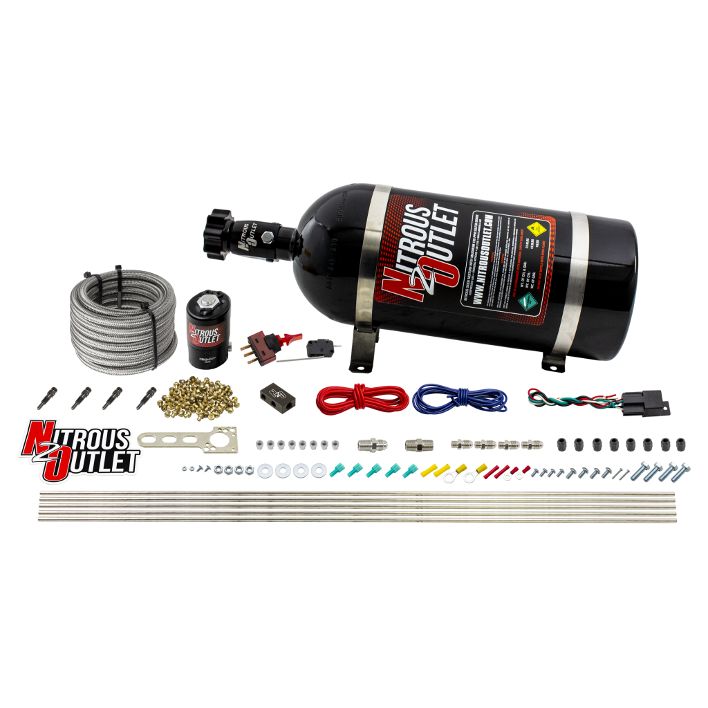 Dry 4 Cylinder Direct Port System .122 Nitrous Solenoid/Injection Rail 90 Degree Discharge Nozzle 50-250 HP No Bottle Nitrous Outlet - Nitrous Outlet - 00-10361-00
