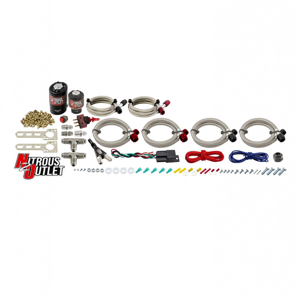 Single To Dual Stage Conversion Kit Braided Hoses .122 Nitrous Solenoid .177 Fuel Solenoid 1 8 Inch NPT 90 Degree Nozzle Universal Solenoid Brackets Gas E85 35-200 HP Nitrous Outlet - Nitrous Outlet - 00-10901