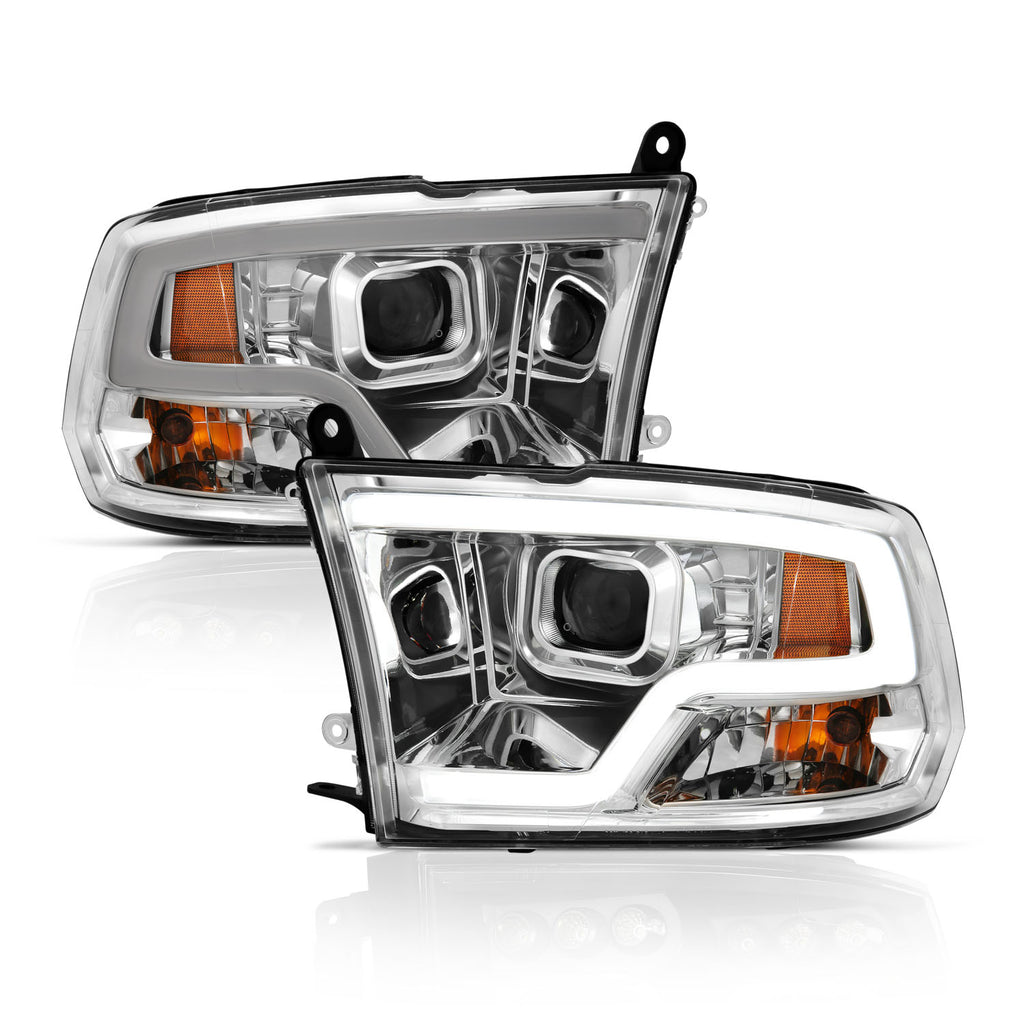 Projector Headlight Set w/Halo; w/Plank Style Design; Chrome; Pair