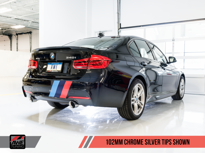 AWE Tuning BMW F3X 340i Touring Edition Axle-Back Exhaust - Chrome Silver Tips (102mm) - AWE Tuning - 3010-32034