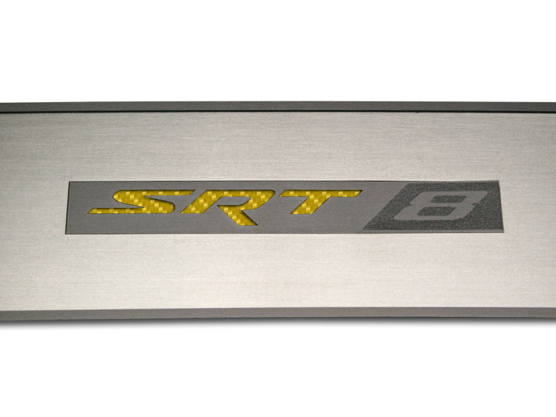 Door Badge Plate Satin "SRT 8" CF Yellow - American Car Craft - 151023-YLW