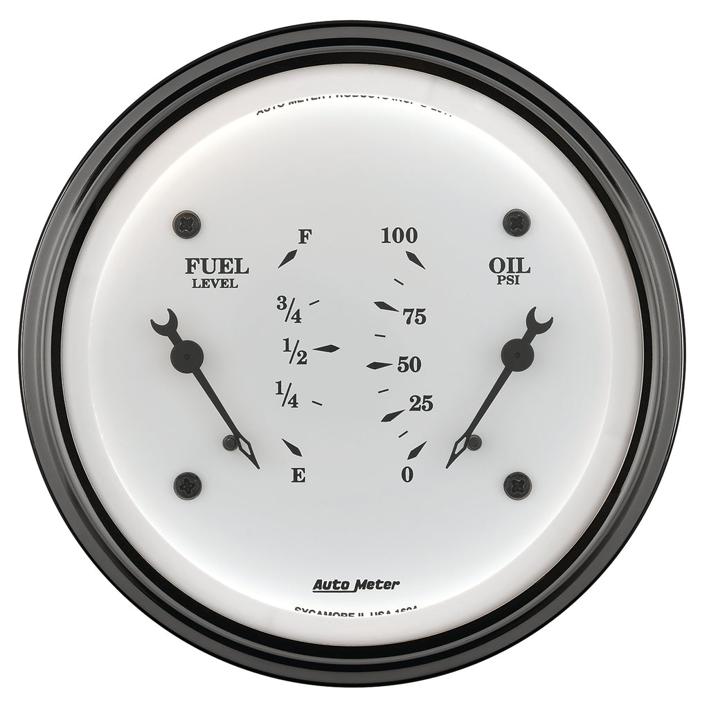 GAUGE; DUAL; FUEL/OILP; 3 3/8in.; 240OE-33OF/100PSI; ELEC; OLD TYME WHT - AutoMeter - 1613