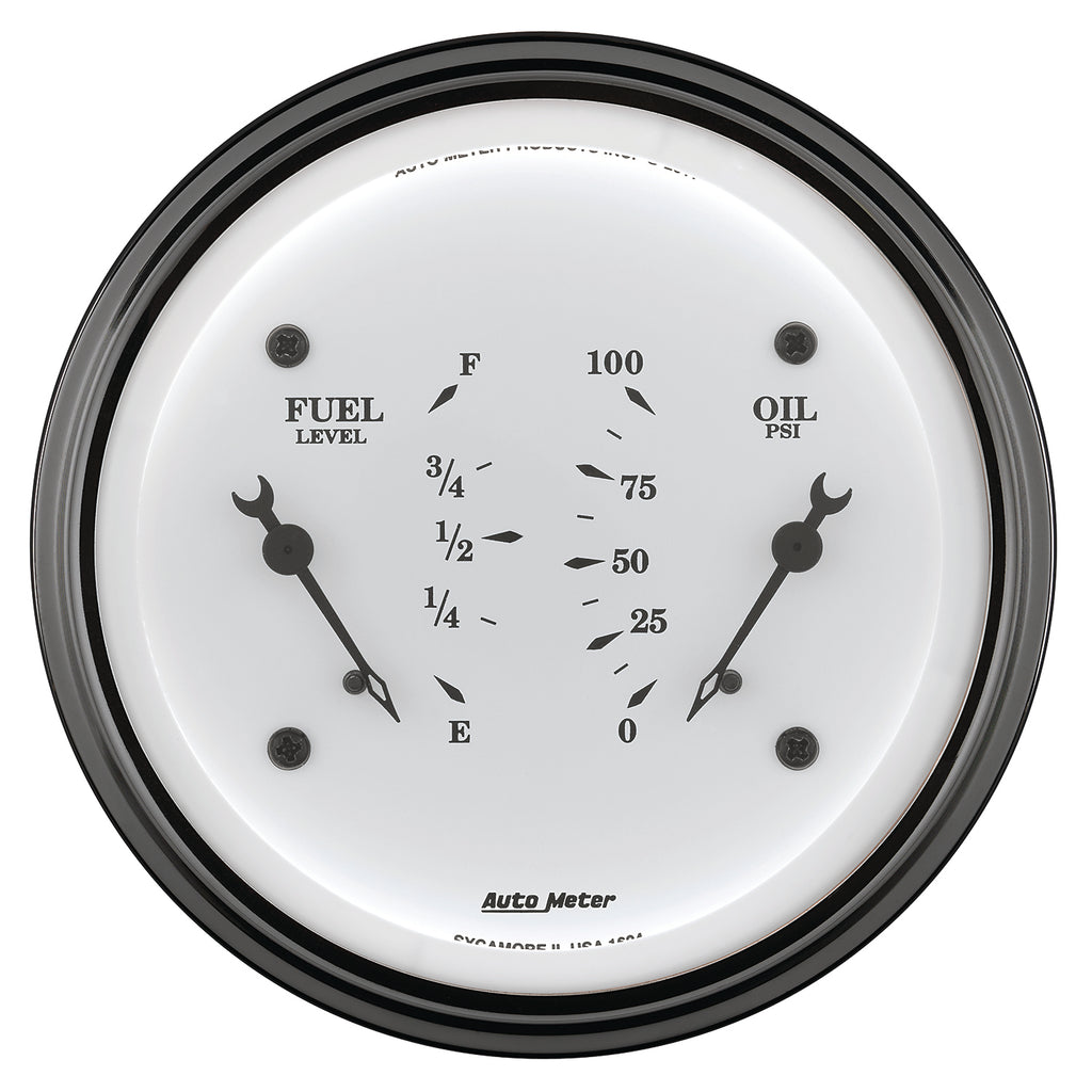 GAUGE; DUAL; FUEL/OILP; 3 3/8in.; 0OE-90OF/100PSI; ELEC; OLD TYME WHITE - AutoMeter - 1624