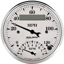 Load image into Gallery viewer, GAUGE; TACH/SPEEDO; 3 3/8in.; 120MPH/8K RPM; ELEC. PROGRAM.; OLD TYME WHT - AutoMeter - 1681
