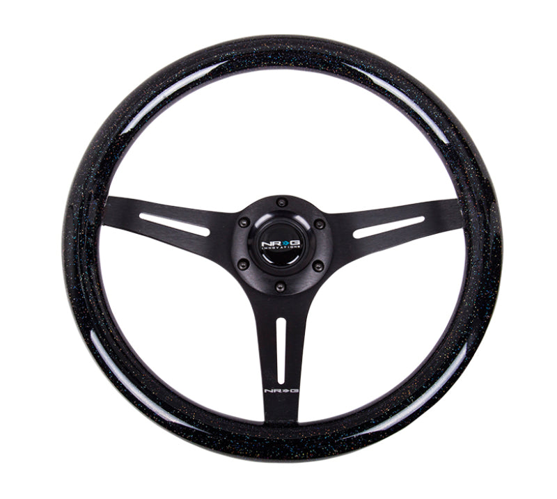 NRG Classic Wood Grain Steering Wheel (350mm) Black Sparkled Grip w/Black 3-Spoke Center - NRG - ST-015BK-BSB