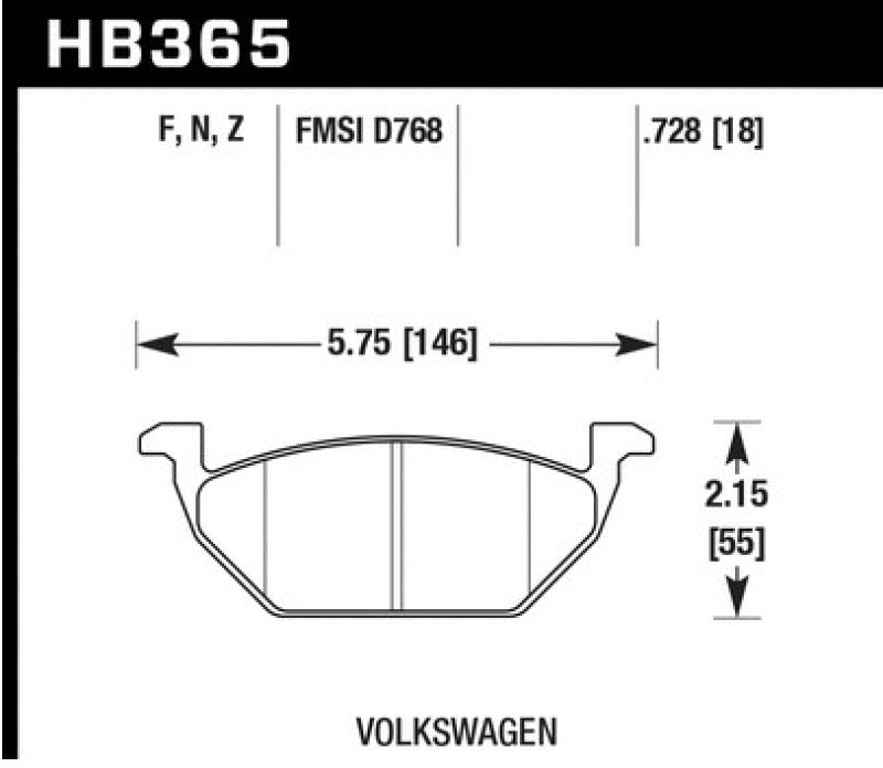 Disc Brake Pad Set HPS 5.0 Disc Brake Pad, 0.728 Thickness, - 2007 Volkswagen Beetle - Hawk Performance - HB365B.728
