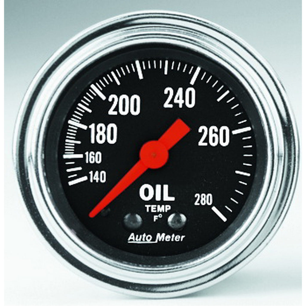 GAUGE; OIL TEMP; 2 1/16in.; 140-280deg.F; MECHANICAL; TRADITIONAL CHROME - AutoMeter - 2441
