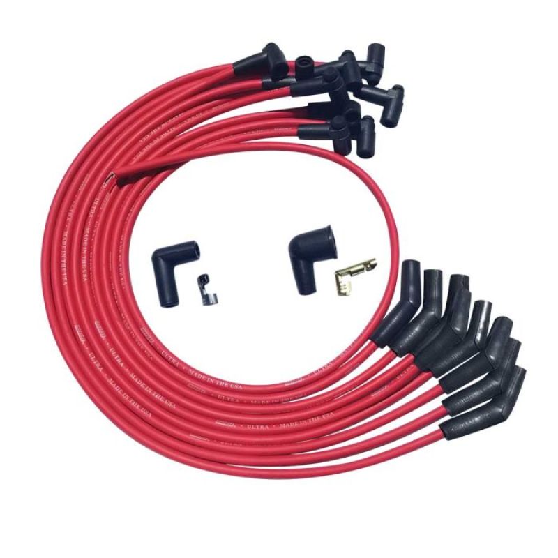 Moroso BBC Over Valve Cover 135 Deg Plug Ends HEI Ultra Spark Plug Wire Set - Red - Moroso - 52042