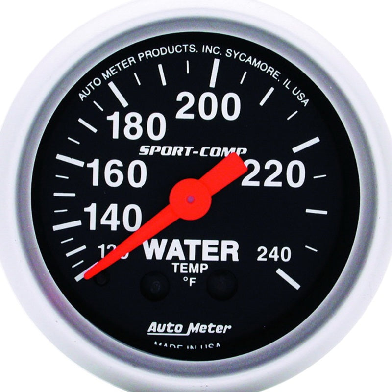 GAUGE; WATER TEMP; 2 1/16in.; 120-240deg.F; MECHANICAL; SPORT-COMP - AutoMeter - 3332