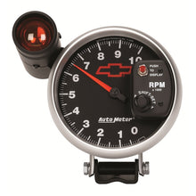 Load image into Gallery viewer, GAUGE; TACHOMETER; 5in.; 10K RPM; PEDESTAL W/EXT. SHIFT-LITE; CHEVY RED BOWTIE; - AutoMeter - 3699-00406