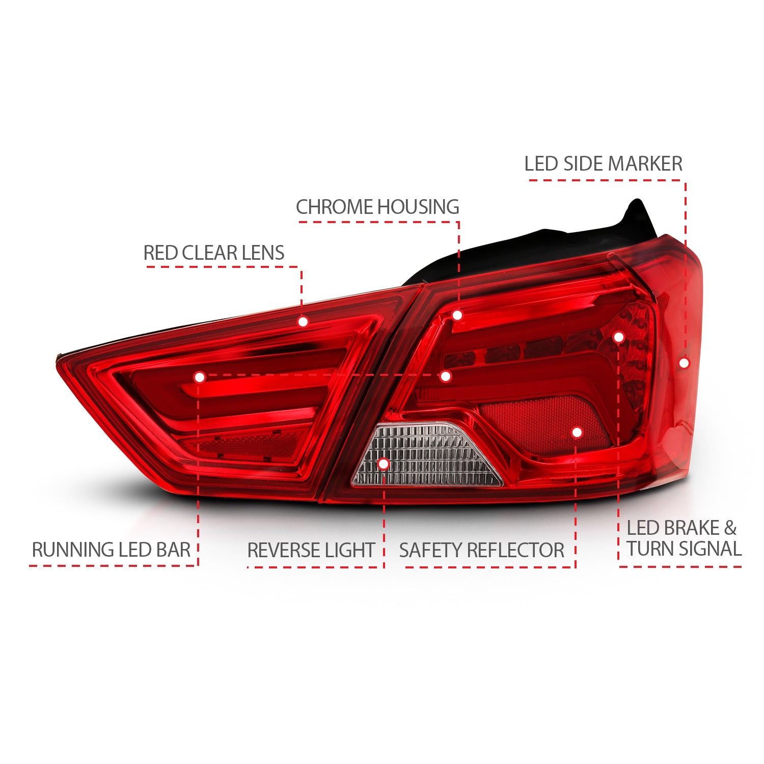 Tail Light Assembly; LED; Red/Clear Lens; Pair; 2014-2018