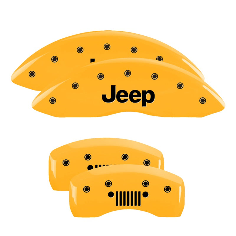 Set of 4: Yellow finish, Black JEEP / JEEP Grill Logo - MGP Caliper Covers - 42021SJPLYL