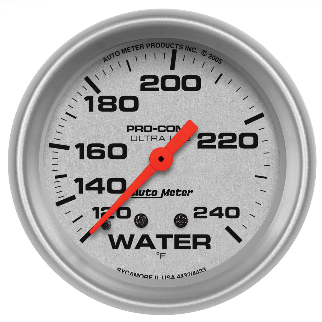GAUGE; WATER TEMP; 2 5/8in.; 120-240deg.F; MECHANICAL; 12FT.; ULTRA-LITE - AutoMeter - 4433