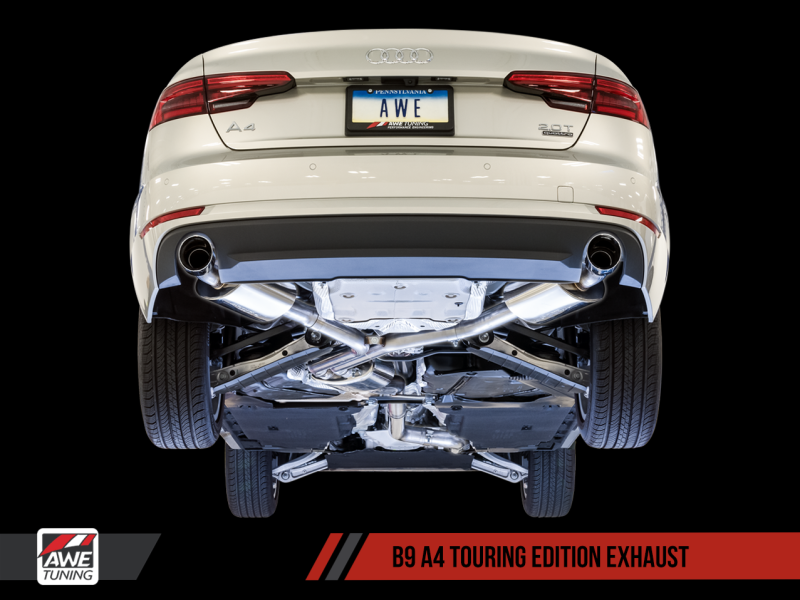 AWE Tuning Audi B9 A4 Touring Edition Exhaust Dual Outlet - Chrome Silver Tips (Includes DP) - AWE Tuning - 3015-32078