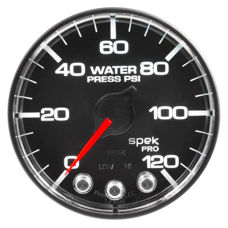 GAUGE; WATER PRESS; 2 1/16in.; 120PSI; STEPPER MOTOR W/PEAK/WARN; BLK/CHRM; SPEK - AutoMeter - P345318