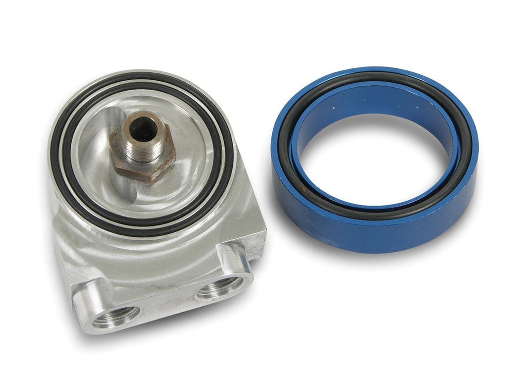 Billet Oil Thermostat, 13/16 in. -16 Center Post, 10AN Female O-Ring Seal, Sandwich Style, Chevy V8 w/Spin-On Filter, Aluminum, - Earl's Performance - 504ERL