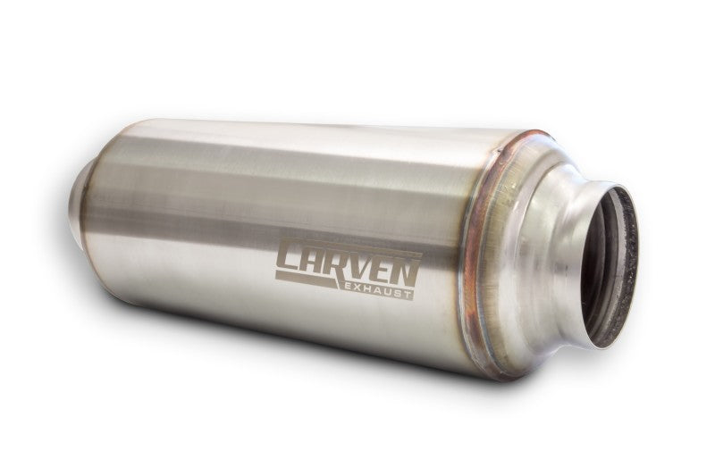 Carven Universal Carven-TR Performance Muffler 304SS 2.5in. Inlet / 15in. OL / 5in. OD - Carven Exhaust - CVESTR25