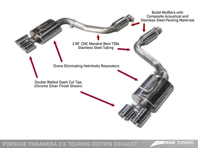 AWE Tuning Panamera 2/4 Touring Edition Exhaust (2011-2013) - w/Chrome Silver Tips - AWE Tuning - 3015-42060
