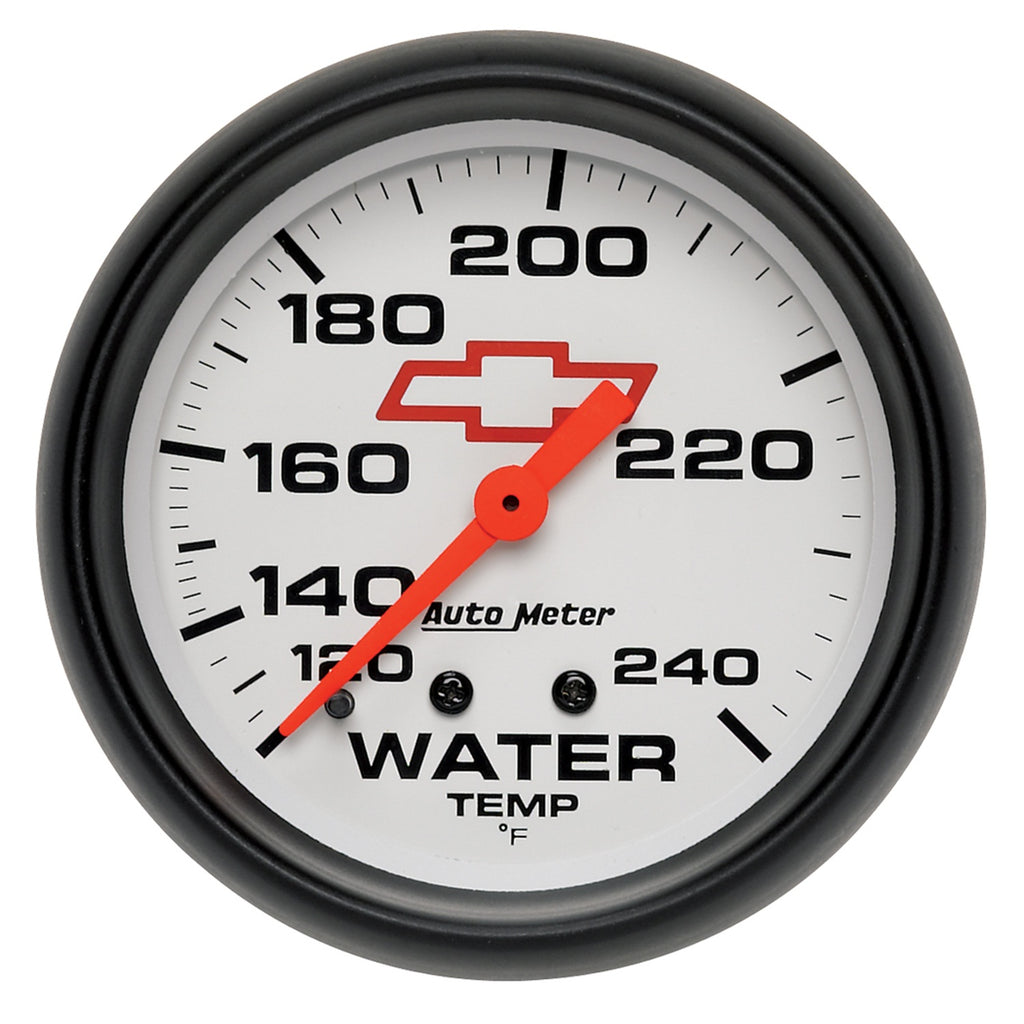 GAUGE; WATER TEMP; 2 5/8in.; 120-240deg.F; MECHANICAL; CHEVY RED BOWTIE; WHITE - AutoMeter - 5832-00406