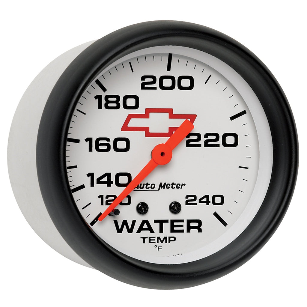 GAUGE; WATER TEMP; 2 5/8in.; 120-240deg.F; MECHANICAL; CHEVY RED BOWTIE; WHITE - AutoMeter - 5832-00406