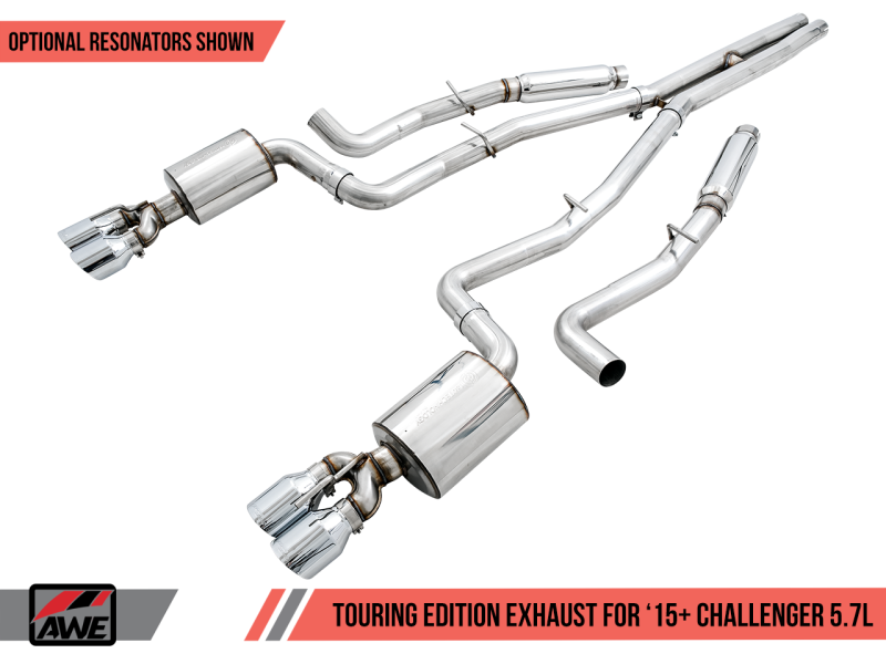 AWE Tuning 2017+ Challenger 5.7L Touring Edition Exhaust - Non-Resonated - Chrome Silver Quad Tips - AWE Tuning - 3020-42076
