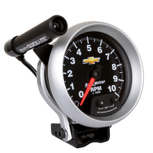 Load image into Gallery viewer, GAUGE; TACHOMETER; 3 3/4in.; 10K RPM; PEDESTAL W/EXT. QUICK-LITE; CHEVY GOLD BOW - AutoMeter - 880662