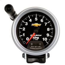Load image into Gallery viewer, GAUGE; TACHOMETER; 3 3/4in.; 10K RPM; PEDESTAL W/EXT. QUICK-LITE; CHEVY GOLD BOW - AutoMeter - 880662