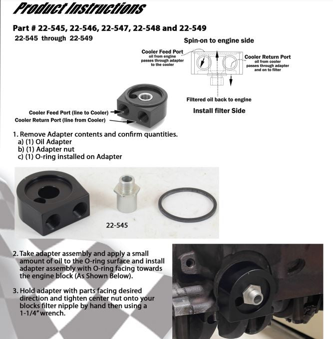 Canton 22-546 Aluminum Oil Cooler Adapter Univ Sandwich Style 13/16 -16, 2 5/8 - Canton - 22-546
