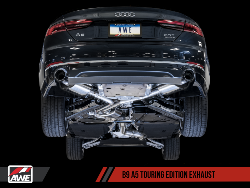 AWE Tuning Audi B9 A5 Touring Edition Exhaust Dual Outlet - Chrome Silver Tips (Includes DP) - AWE Tuning - 3015-32090