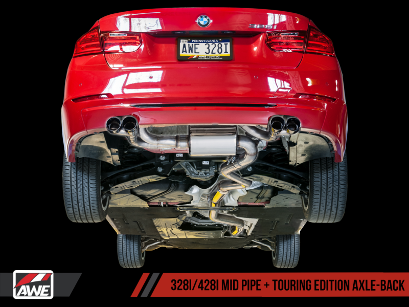 AWE Tuning BMW F3X N20/N26 328i/428i Touring Edition Exhaust Quad Outlet - 80mm Chrome Silver Tips - AWE Tuning - 3010-42042