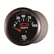 Load image into Gallery viewer, GAUGE; OIL PRESSURE; 2 1/16in.; 100PSI; ELECTRIC; CHEVY RED BOWTIE; BLACK - AutoMeter - 3627-00406