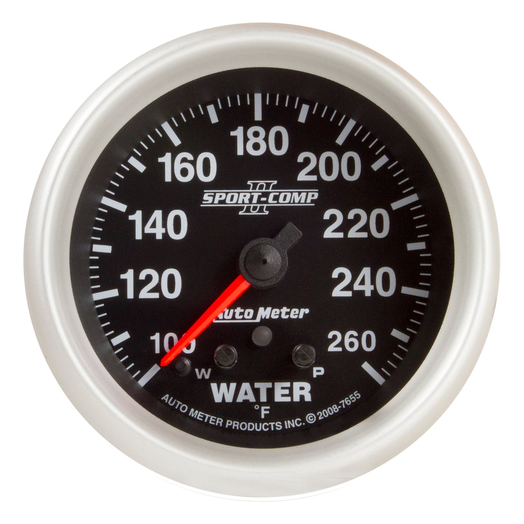 GAUGE; WATER TEMP; 2 5/8in.; 260deg.F; STEPPER MOTOR W/PEAK/WARN; SPORT-COMP II - AutoMeter - 7655