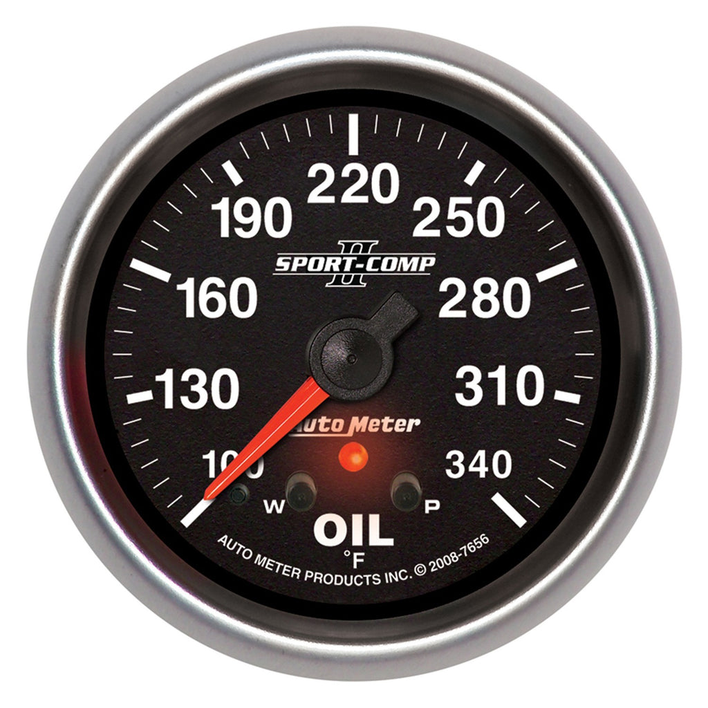 GAUGE; OIL TEMP; 2 5/8in.; 340deg.F; STEPPER MOTOR W/PEAK/WARN; SPORT-COMP II - AutoMeter - 7656