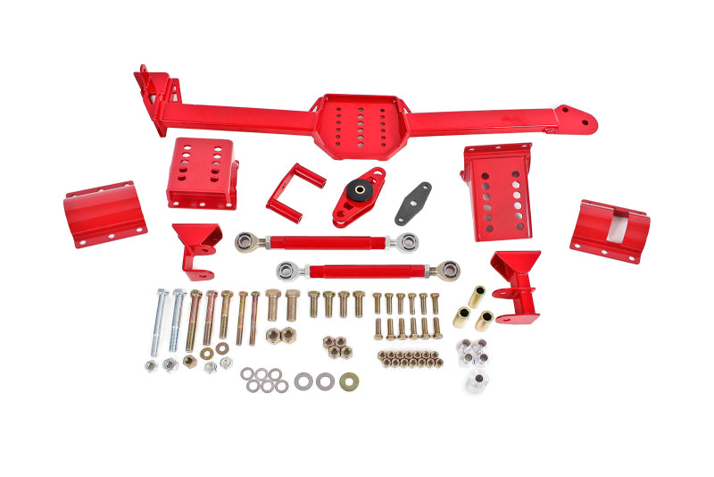 BMR 05-14 S197 Mustang Body Mount Watts Link Rod End/Poly w/ Adj. Axle Clamps - Red - BMR Suspension - WL006R