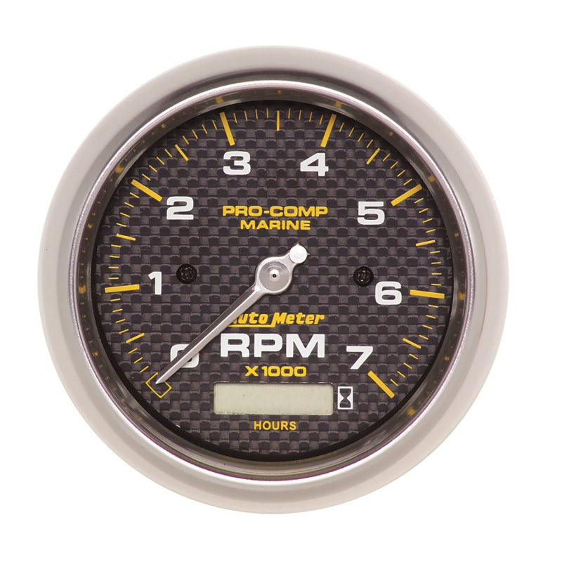 3-3/8in. IN-DASH TACHOMETER WITH HOUR METER; 0-7;000 RPM; MARINE CARBON FIBER - AutoMeter - 200890-40