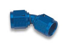 Load image into Gallery viewer, 45 Deg. Aluminum AN Coupling, Size: -3AN Female to -3AN Female Swivel, Bent Tube Design, Anodized Blue, Bagged, - Earl&#39;s Performance - 939203ERL