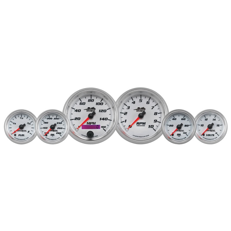 GAUGE KIT; 6 PC. KIT; 3 3/8in./2 1/16in.; BAGGER; WHITE; PRO-CYCLE - AutoMeter - 19701