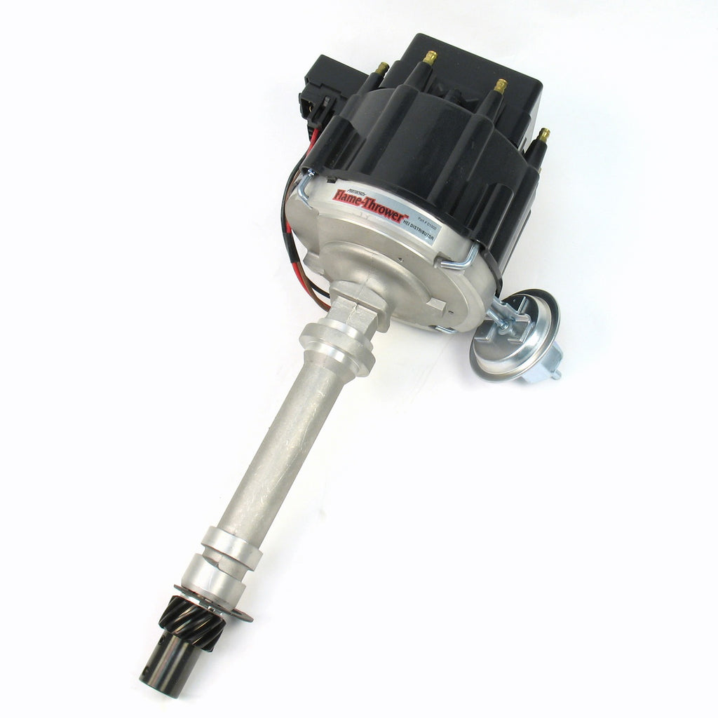 FLAME-THROWER STREET / STRIP HEI DISTRIBUTOR FOR CHEVY SB/BB. CAST FINISH WITH VACUUM ADVANCE. BLACK CAP. - Pertronix - D1000