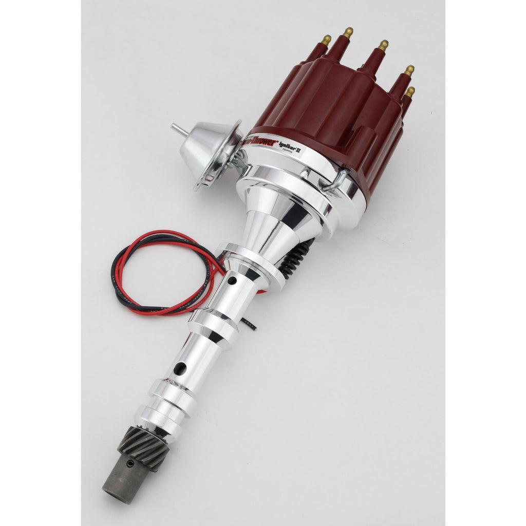 FLAME-THROWER BILLET DISTRIBUTOR WITH IGNITOR II ELECTRONICS FOR CHEVY 348-409 ENGINES. VACUUM ADVANCE WITH RED MALE STYLE CAP. - Pertronix - D101711