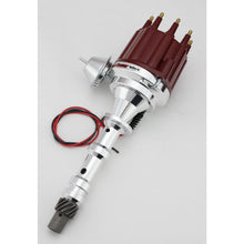 Load image into Gallery viewer, FLAME-THROWER BILLET DISTRIBUTOR WITH IGNITOR II ELECTRONICS FOR CHEVY 348-409 ENGINES. VACUUM ADVANCE WITH RED MALE STYLE CAP. - Pertronix - D101711