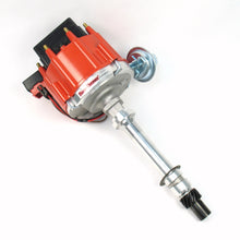 Load image into Gallery viewer, FLAME-THROWER STREET / STRIP HEI DISTRIBUTOR FOR CHEVY SB/BB. MACHINE FINISH WITH VACUUM ADVANCE. RED CAP. - Pertronix - D1051